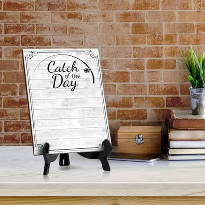 Catch of the Day 6x8 Dry Wipe Table Sign Easy Installation | Restaurant & Bar | Perfect To Clearly Direct Customers & Advertise Specials | No Pen Included - style: Catch of the Day