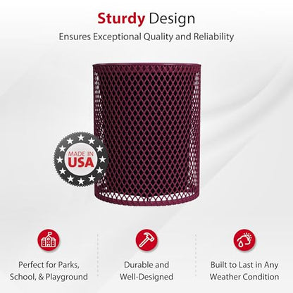 Leisure Craft 32 Gallon Commercial Outdoor Trash Can, Metal, Made in USA - color: Burgundy