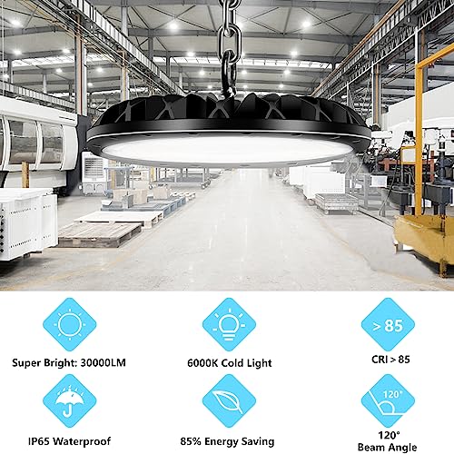 4 Pack LED High Bay Light 300W 30000LM, UFO LED Shop Light with 4ft Plug Cable, 6000K Commercial Bay Lighting, IP65 Waterproof for Warehouse Workshop - color: 4 Pack, size: 300W