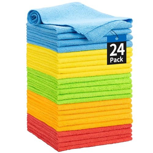 Microfiber Towels for Cars, 24 Pack Microfiber Cleaning Cloths, 11.5"*11.5" Cleaning Rags Towels Bulk Absorbent Lint-Free, All-Purpose for Detailing, Office, Household Cleaning - color: Assorted, size: 24 Pack