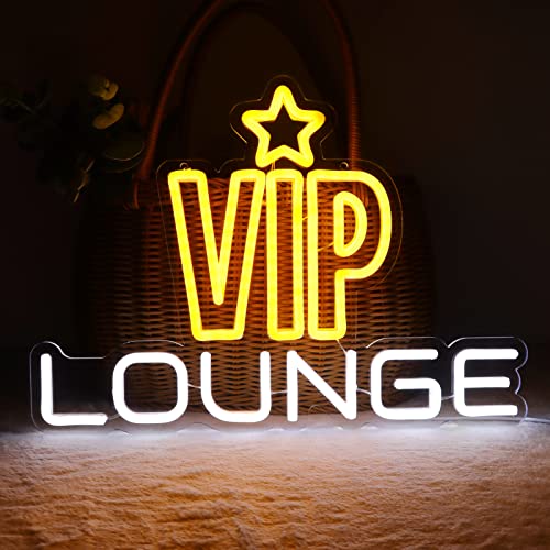 VIP Lounge Neon Signs for Wall Decor Neon Lights for Bedroom Led Business Signs Suitable for Night Club Bar Hotels Nail Salon Massage 5V Power Adapter, 16.2 * 11.4 Inch(Yellow+White) - color: Vip Lounge