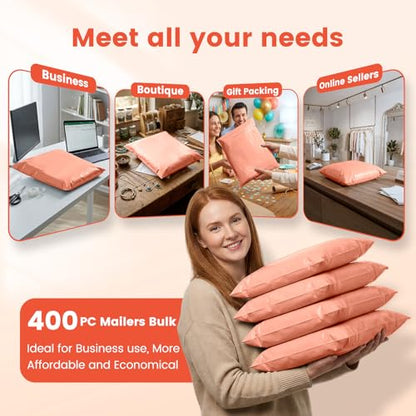 Metronic Large Bulk Poly Mailers 14.5x19 400 Pack, Self Seal Shipping Bags - color: Peach Pink, size: 14.5x19 400PC