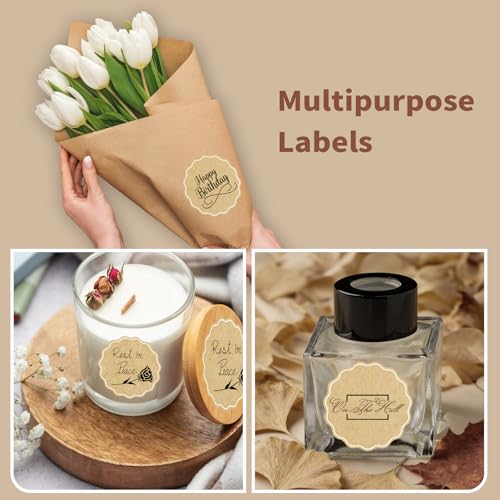2 Inch Round Thermal Labels, Kraft Flower Thermal Sticker Labels for Small Business, Logo Design, Baking, 500 Sheets/1 Roll - color: Kraft, size: 2 inch