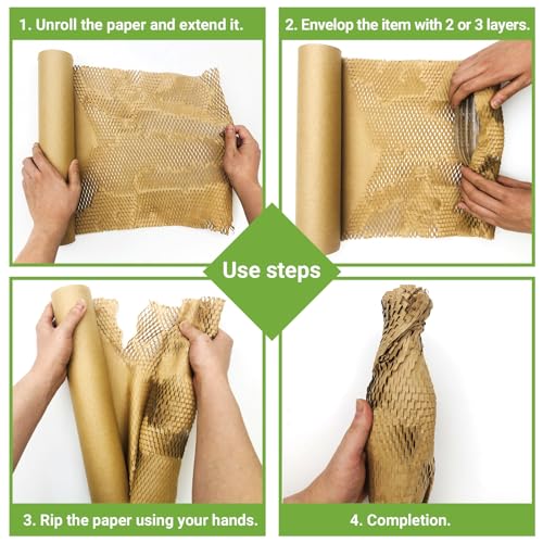 Dish Packing Kit Moving Supplies 15" x660' Honeycomb Wrapping Paper, Large Recyclable Expandable Bubble Cushion Wrap Roll Packing Material for Fragile Items Breakables Plate Glassware Bottle, 80GSM - size: 15 inch * 660 feet