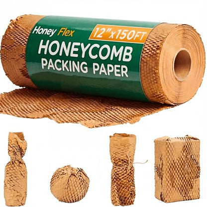 12" x 150FT Honeycomb Packing Paper Roll for Moving & Shipping – Expandable Kraft Cushion Wrap for Small Business Packaging – Eco Friendly Protective Packing Material - size: 12 Inch x 150 Feet