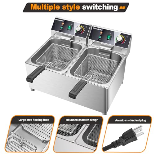 WaterElfo electric turkey fryer Commercial deep fryer with basket 3600W27.4QT with timer26L deepen deep fryer Variable twin cylinder 13.7QT*2 Rapid heating