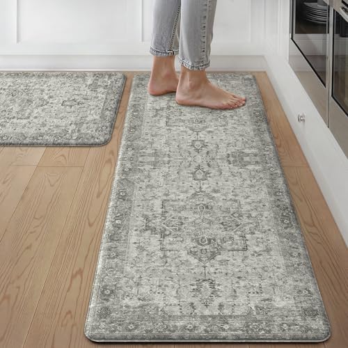 GENIMO Anti Fatigue Kitchen Mats for Floor 2PCS, Standing Rugs,Gray - color: Stone Gray, size: 17.3"x47"+17.3"x30"--0.4 inches