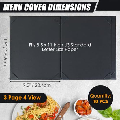 NATGAI 10 Pack 3 Page 4 Panel Restaurant Menu Covers 8.5" x 11" - size: 4 View, 8.5"×11"