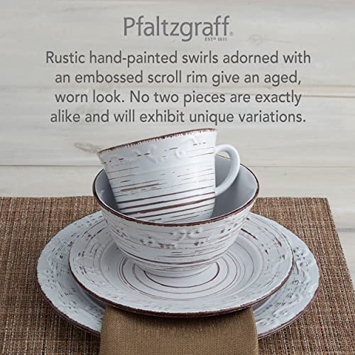 Pfaltzgraff Trellis White 16-Piece Stoneware Dinnerware Set, Service for 4, Distressed White Finish, Microwave & Dishwasher Safe Plates and Bowls - color: Distressed White