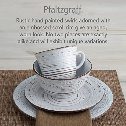 Pfaltzgraff Trellis White 16-Piece Stoneware Dinnerware Set, Service for 4, Distressed White Finish, Microwave & Dishwasher Safe Plates and Bowls - color: Distressed White