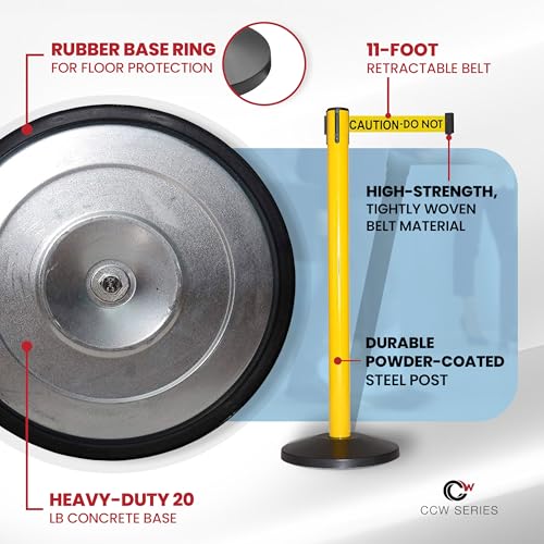 Crowd Control Warehouse 2 Stanchion Retractable Belt Barriers, 11 Foot - color: Caution do Not Enter Belt With Yellow Post