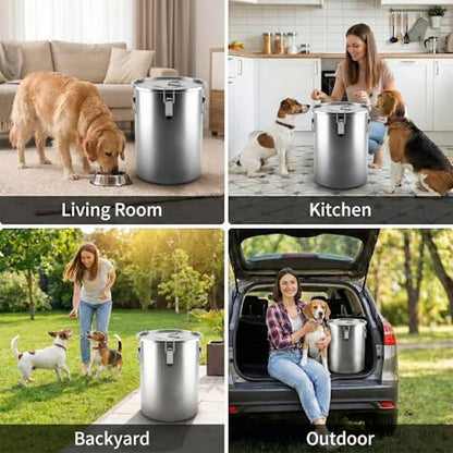 304 Stainless Steel Dog Food Storage Container, 50LB/55LB Airtight Pet Food Container with Locking Lid & Silicone Seal, Large Metal Food Storage Bin for Dry Dog/Cat Food, Rice, Flour (50 LBS) - size: 50 LBS