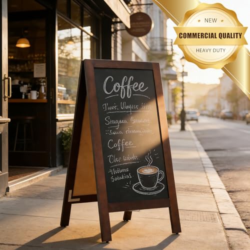 4 THOUGHT Heavy Duty A-Frame Magnetic Chalkboard 40"x20", Brown - color: Brown - Heavy Duty Series