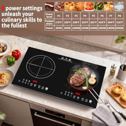 VBGK 2 burner induction cooktop,110V 4000W 2 burner induction plate with Brushed Panel LED touch Control, induction stove top with 10 Power Levels, Kids Lock & 4H Timer - size: 2 burner induction cooktop