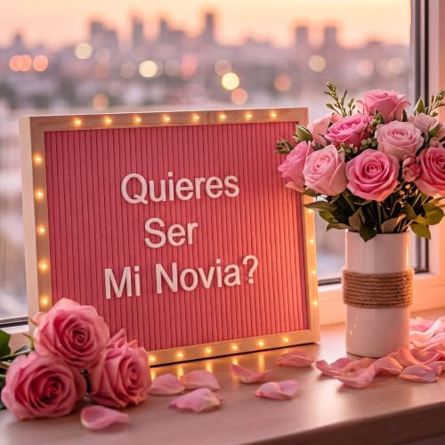 12 x 16 Inches Felt Letter Board & LED Light, Pink, Natural Wood - color: Pink, size: 12 x 16 Inches, style: Natural Wood