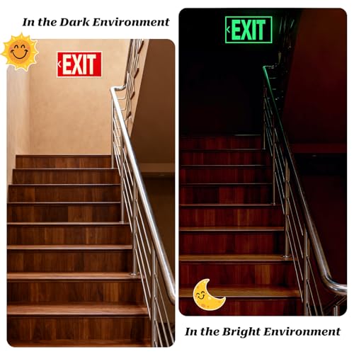 3 Pcs EXIT Signs Stickers Glow In The Dark, Photoluminescent Sign Sticker