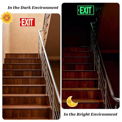 3 Pcs EXIT Signs Stickers Glow In The Dark, Photoluminescent Sign Sticker