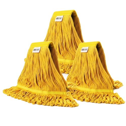 Heavy Duty Wet Industrial Cleaning Mop Head – 21 oz Yellow mop Head Replacement Cotton Washable Industrial mop Heads Heavy Duty for Commercial & Home Cleaning（Yellow） - color: Yellow, size: 3 Pack