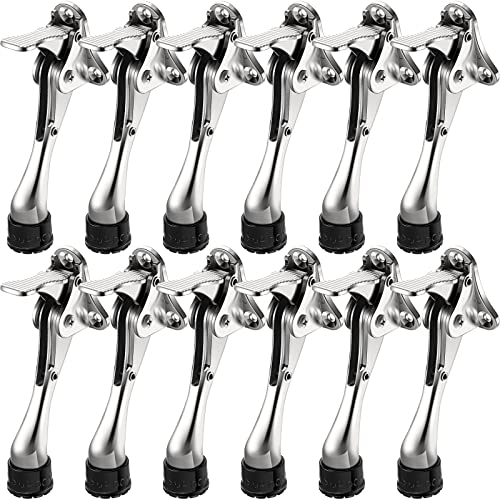 Chumia Heavy Duty Kick Down Door Stopper Metal Doorstop, Silver, 12 Pcs - color: Silver