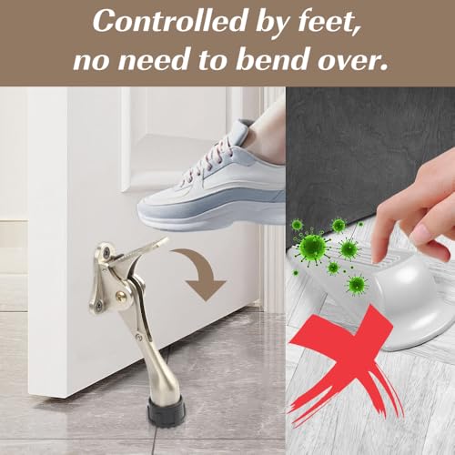 Kickdown Door Stopper 4Inches - One Packs One Touch Adjustable Height Door Stop for The Bottom of Door The Bottom of Door Aluminum Alloy Metal Door Stopper with Rubber Tip Satin Nickel - color: 4inch Satin Nickel, size: 4inch 1pack