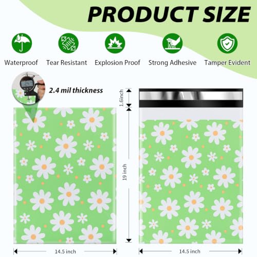 Oududianzi Large Poly Mailers 14.5x19, 50PCS Waterproof Shipping Bags, Self-Sealing Mailers Poly Bags, Packaging Bags for Small Bussiness - color: Big Daisy, size: 14.5x19 - 50Pack
