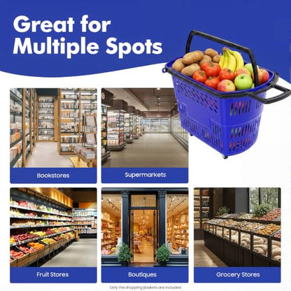6PCS Shopping Basket 35L Portable Plastic Rolling Shopping Cart with Wheels - color: Blue