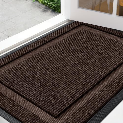 Large Front Door Mat Outside Entrance Indoor Doormat, 36" x 24" Outdoor Mats For Patio Waterproof, Outdoor Door Mats For Outside Entry, Indoor Rugs for Entryway, Sturdy Natural Rubber Entry Mat, Brown - color: Brown, size: 2' x 3' (Rectangular)