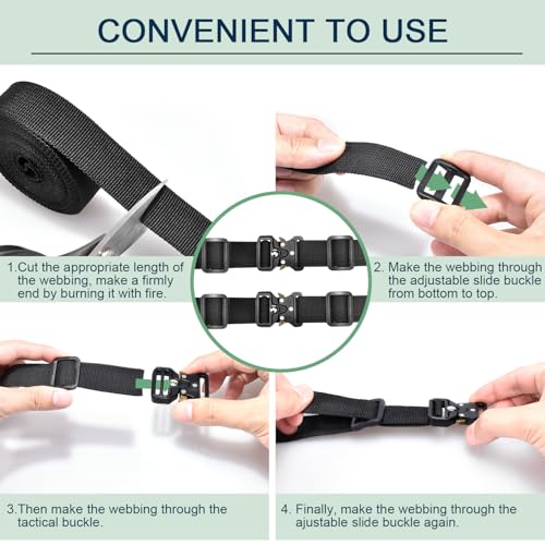CooBigo 2 Sets 1" Tactical Buckle Strap Kit Replacement, 1 Inch Heavy Duty Tactical Belt Buckle with Adjustable Tri-glide Slider, D Ring and 5 Yard Webbing - color: F: 1" Buckle Kits