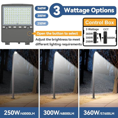 360W LED Parking Lot Light 2Pack: 250W/300W/360W Selectable, Shoebox Light