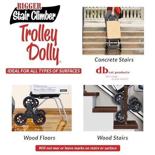 dbest products Stair Climber Bigger Trolley Dolly, Black Grocery Shopping Foldable Cart Condo Apartment 44 Inch - color: Black