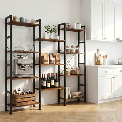 Triple Bookshelf, Free Standing Bookcase with Open Storage Shelves - color: Rustic Brown, size: 11 Tier
