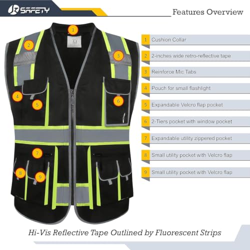 JKSafety Reflective Safety Vest for Men Cushioned Collar JK89 Black S - color: Blackt1s1, size: Small