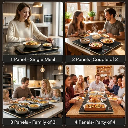 Electric Warming Tray for Buffet Party - 4 Panels Electric Glass Top Heating Plate, 8 Level Temp Control Easy Clean Surface Overheat Protection and Timer: for Busy Hosts Party Dinners and Holiday Meal - color: 4-Black