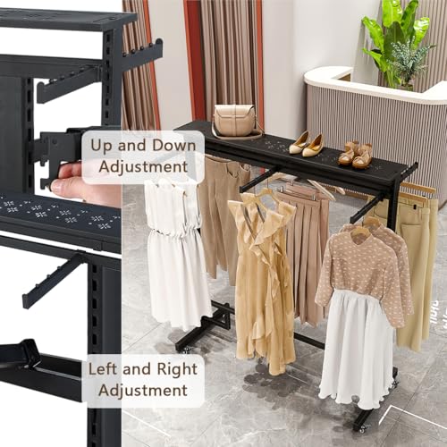 VITNSVILEBlack Clothing Racks with Removable 6/8 Arms Floor Standing Metal Garment Rack with Wheels Heavy Retail Display Racks Shirt Clothes Display Stand for Boutiques (47.2 * 19.6 * 61.02in) - size: 47.2*19.6*61.02in