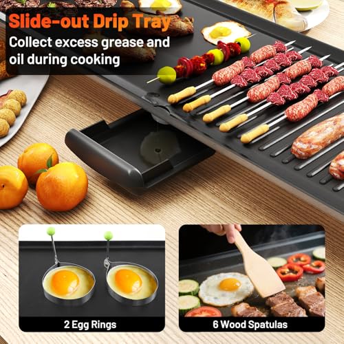Costzon 39.5" Electric Griddle, 1400W Nonstick Extra Large Griddle, Long Table Top Grill w/4-Level Temp & Drip Tray, Indoor Outdoor Cooking Plates Teppanyaki Grill for Pancake, BBQ, Camping Gatherings - size: 39.5