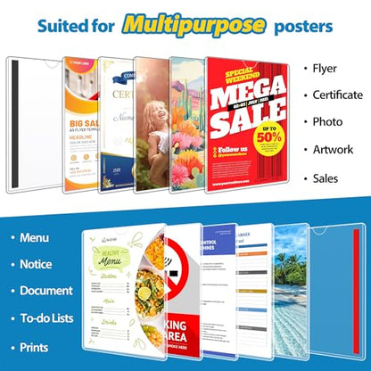 Magnetic Sign Holder 8.5 x 11 Wall Sign Holder 5Pack, Rigid Plastic Door Sign Holder Magnetic Frame with Magnetic Tapes and Adhesive Tapes, Adhesive Display Frame for Fridge Window Wall Display - size: 8.5"x11"-5Pack