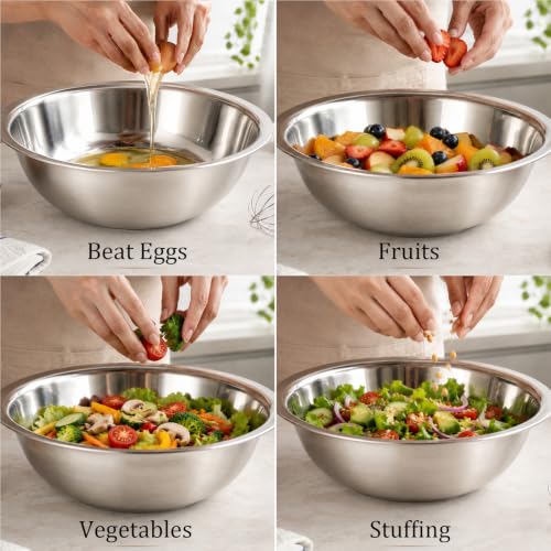 8 Pcs 7.5 Qt Large Stainless Steel Mixing Bowls with Mirror Finish