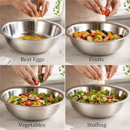8 Pcs 7.5 Qt Large Stainless Steel Mixing Bowls with Mirror Finish