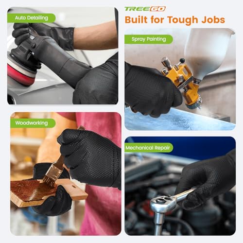 TREEGO 10 Mil Heavy Duty Black Nitrile Mechanic Gloves, 50 Count M - color: Black 50, size: Medium