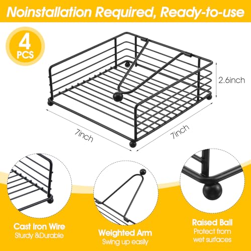 4 PCS Black Metal Napkin Holders for Paper Napkins Weighted Arm Flat Cocktail Napkin Dispenser for Kitchen Table Outdoor Farmhouse Restaurant Decor, No Assembly Needed