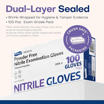 Supmedic Medical Soft Max Nitrile Disposable Gloves Powder-Free, Violet 100 - color: Small (Blue Violet)