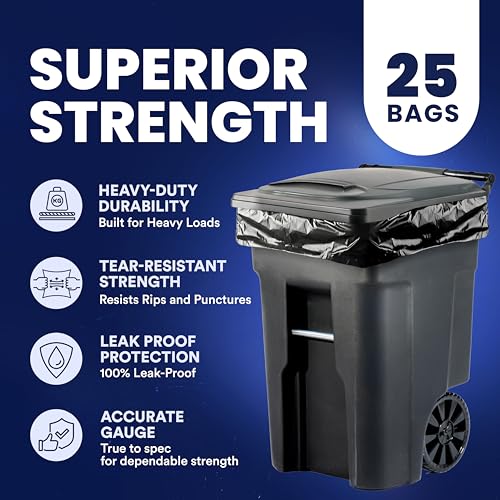 Plasticplace 95-96 Gallon Garbage Can Liners Heavy Duty 1.5 Mil Black Trash Bags Tear-Resistant Outdoor Garbage Bags for Rollaway Bins Large 61" x 68" Industrial-Strength Waste Bags (25 Count) - size: 1 Count (Pack of 25)