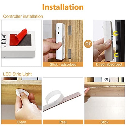 WOBANE LED Closet Light Motion Activated, White Battery Powered LED Strip - color: White, size: 6.56ft White