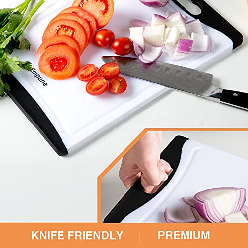 Empune BPA-Free Plastic Cutting Board for Kitchen with Juice Grooves, Extra Large Dishwasher Safe Cutting Boards Set of 4 with Handles, Thick Non-Slip Chopping Board for Meat, Fruit and Chicken, Black - color: Black
