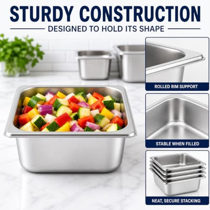 10 Pack 1/6 Size Hotel Pans, 2.5 Inch Deep Stainless Steel Steam Table Food Pans for Restaurant Prep, Catering, Buffet and Salad Bar, No Lids Included - color: 1/6, size: 2.5inch