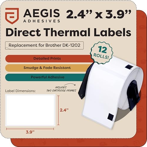 Replacement for Brother DK-1202 (12 Rolls, 3600 Total) 2.4" X 3.9"