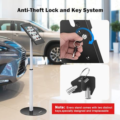 AboveTEK Anti Theft iPad Floor Stand, Robust Security Kiosk POS Tablet Stand, Height Adjustable Secure Holder Enclosure w/Lock and Key Mechanism for iPads/iPad Air/iPads Pro, Ideal for Retail Business - size: 9.7"/10.2"/10.5" iPad