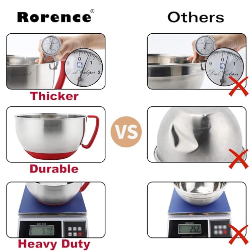 Rorence Stainless Steel Mixing Bowls: Metal Mixing Bowl Set with Lids and Handles Non-slip Silicone Bottom Nesting Bowls for Kitchen Set of 3 - Red - color: Red
