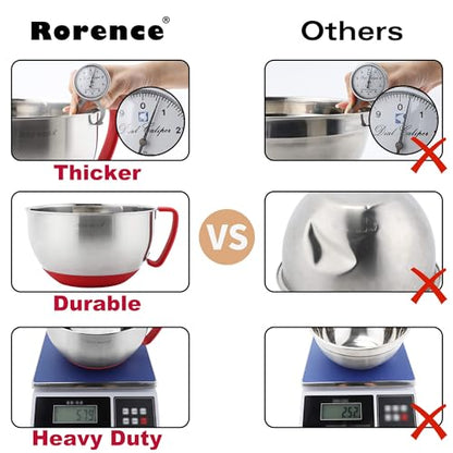 Rorence Stainless Steel Mixing Bowls: Metal Mixing Bowl Set with Lids and Handles Non-slip Silicone Bottom Nesting Bowls for Kitchen Set of 3 - Red - color: Red