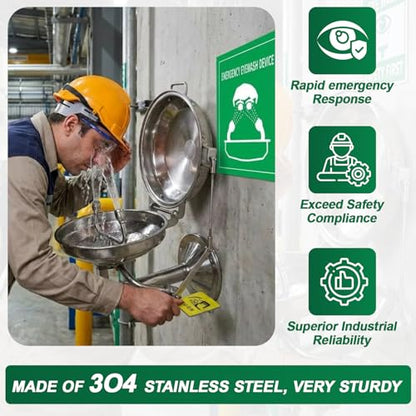 LEIFIDE Emergency Eye Wash Station with Cover and Sign Wall Mount First Aid Eyewash Station Stainless Steel Plumbing Eye Washing Unit with Dual Spray for Lab, Factory, Office, NPT Threaded